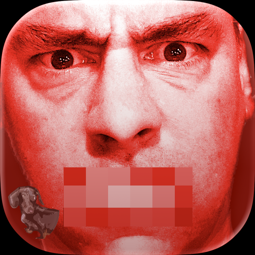 BP Rage Tracker app icon &mdash; a red-tinted, intense close-up face, with the Longdog Apps dachshund mark in the corner