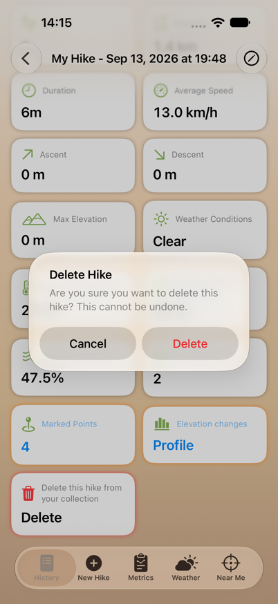 Delete Hike confirmation