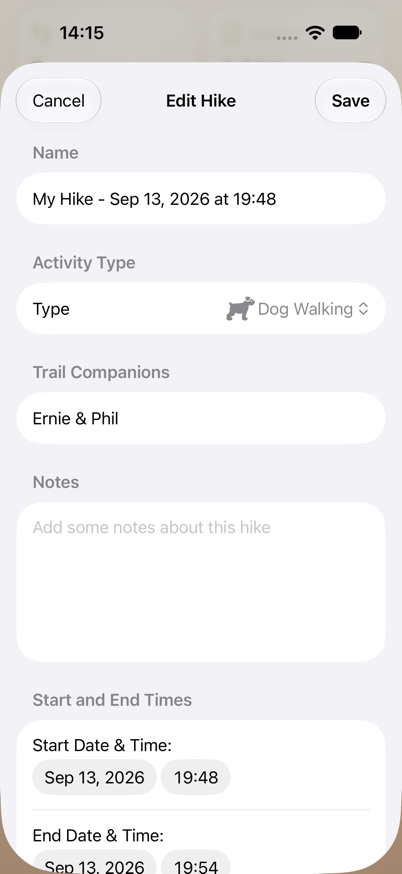 Edit Hike form