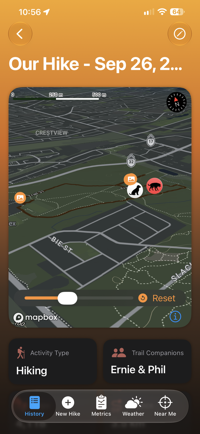 Hike detail map, dark mode