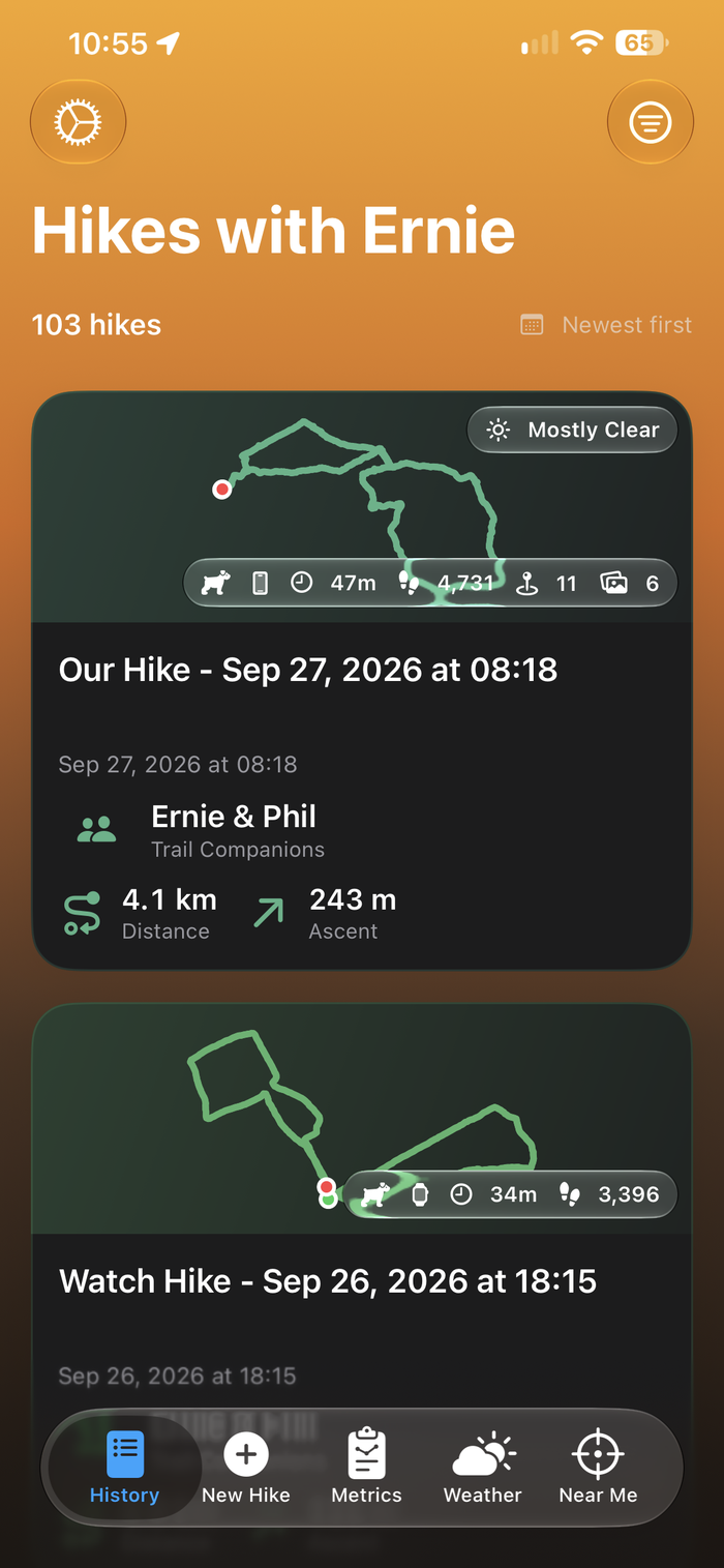 History grid, dark mode