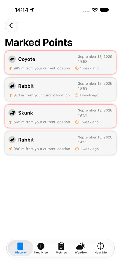 Marked Points list, light mode