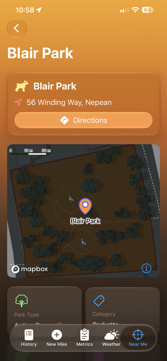 Park detail top, dark mode