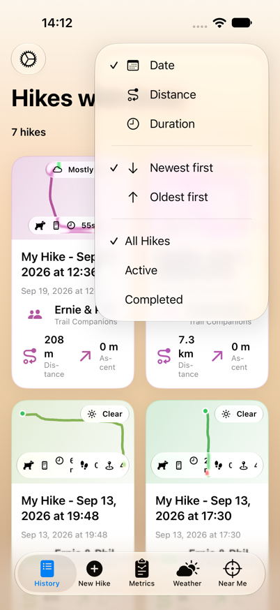 Sort and filter menu